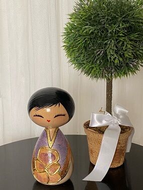 Hand-Painted Wood Carved Kokeshi Doll Canadian Artist Christiane Bissonnette!